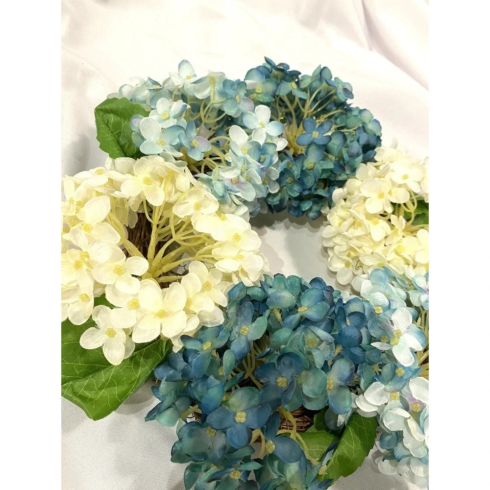 blue & white fake floral hanging wreath home decor spring summer flowers